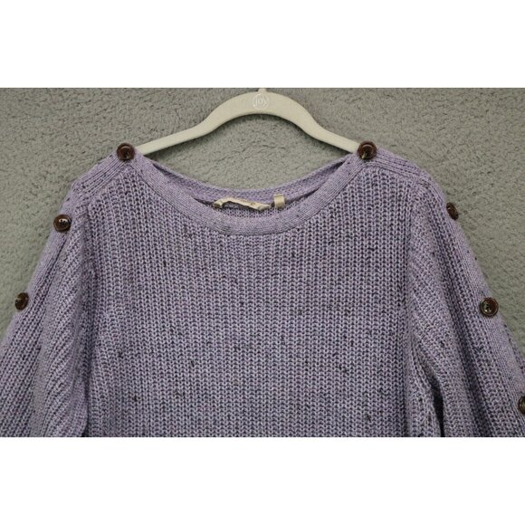 Soft Surroundings Boat Neck Purple Sweater-Large-Button Up Sleeves-Wool & Silk - Picture 2 of 13